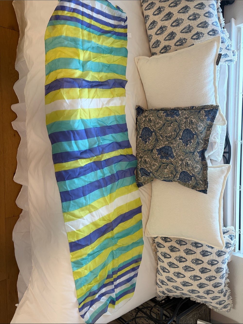 Striped Blue Green silk scarf